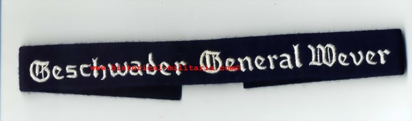 Luftwaffe Geschwader General Wever EM/NCO cuff band - Ärmelband General Wever Mannschaften Unteroffiziere - Fascia da braccio Geschwader General Wever per le truppe e sottufficiali Luftwaffe Geschwader General Wever EM/NCO cuff band - Ärmelband General Wever Mannschaften Unteroffiziere - Fascia da braccio Geschwader General Wever per le truppe e sottufficiali