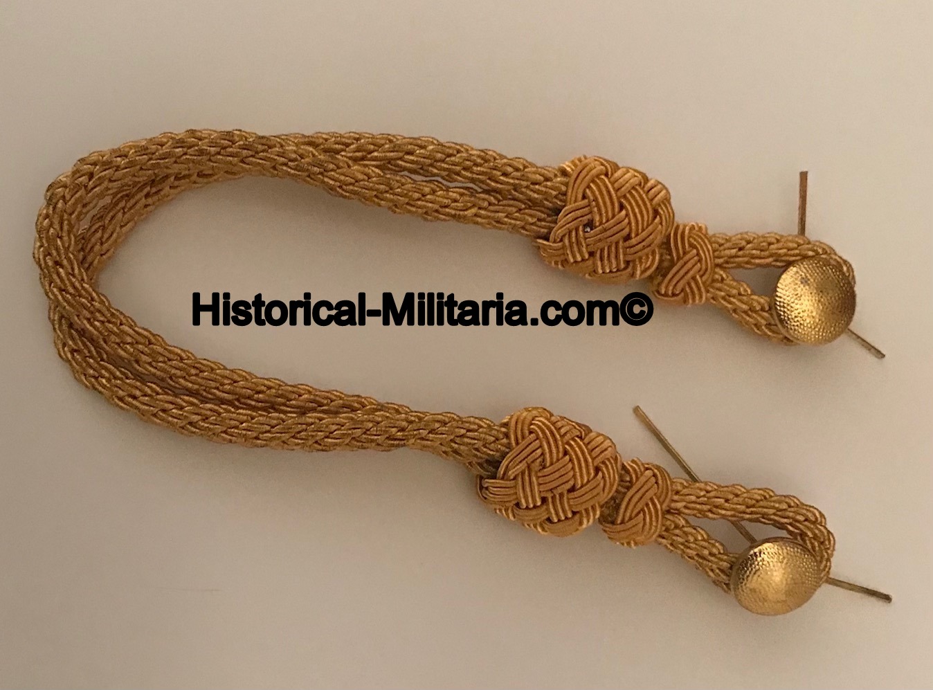 German General visor cap cord 6mm with buttons - Schirmmütze Mützenkordel General mit gekörnten Knöpfen - Doppia Cordellina per il berretto a visiera per un Generale con 2 bottoni